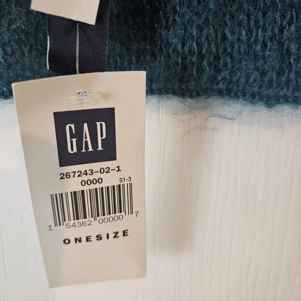 New Mohair Nylon Blend GAP Fuzzy Winter Colorblock Scarf Green and Blue 9X76